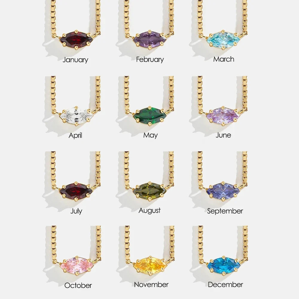 Necklace with eye-shaped birthstone pendant