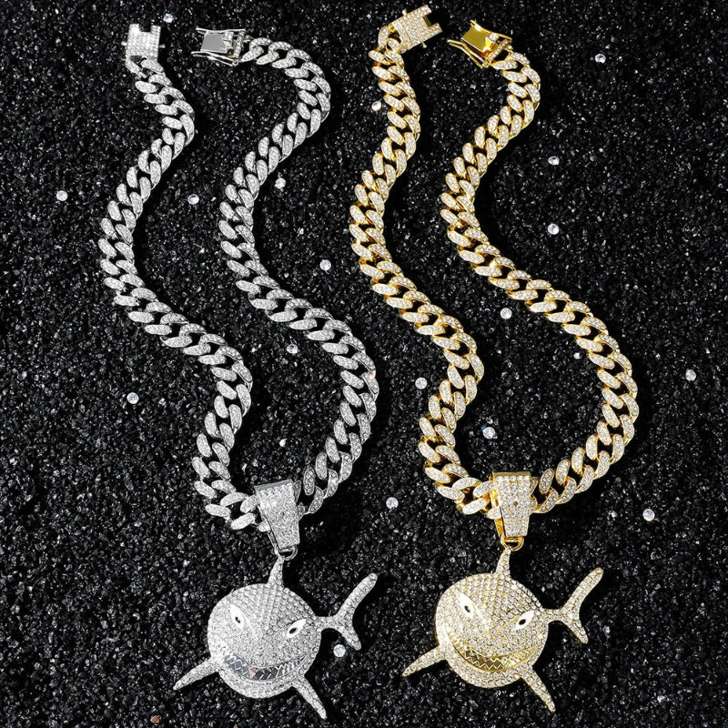 Necklace with Silver Rhinestone Shark Pendant