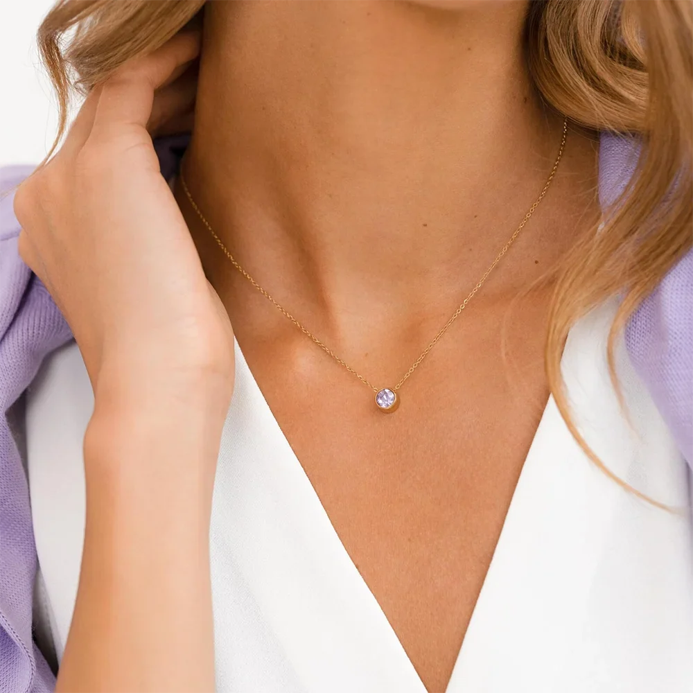 Necklace with round birthstone pendant for women