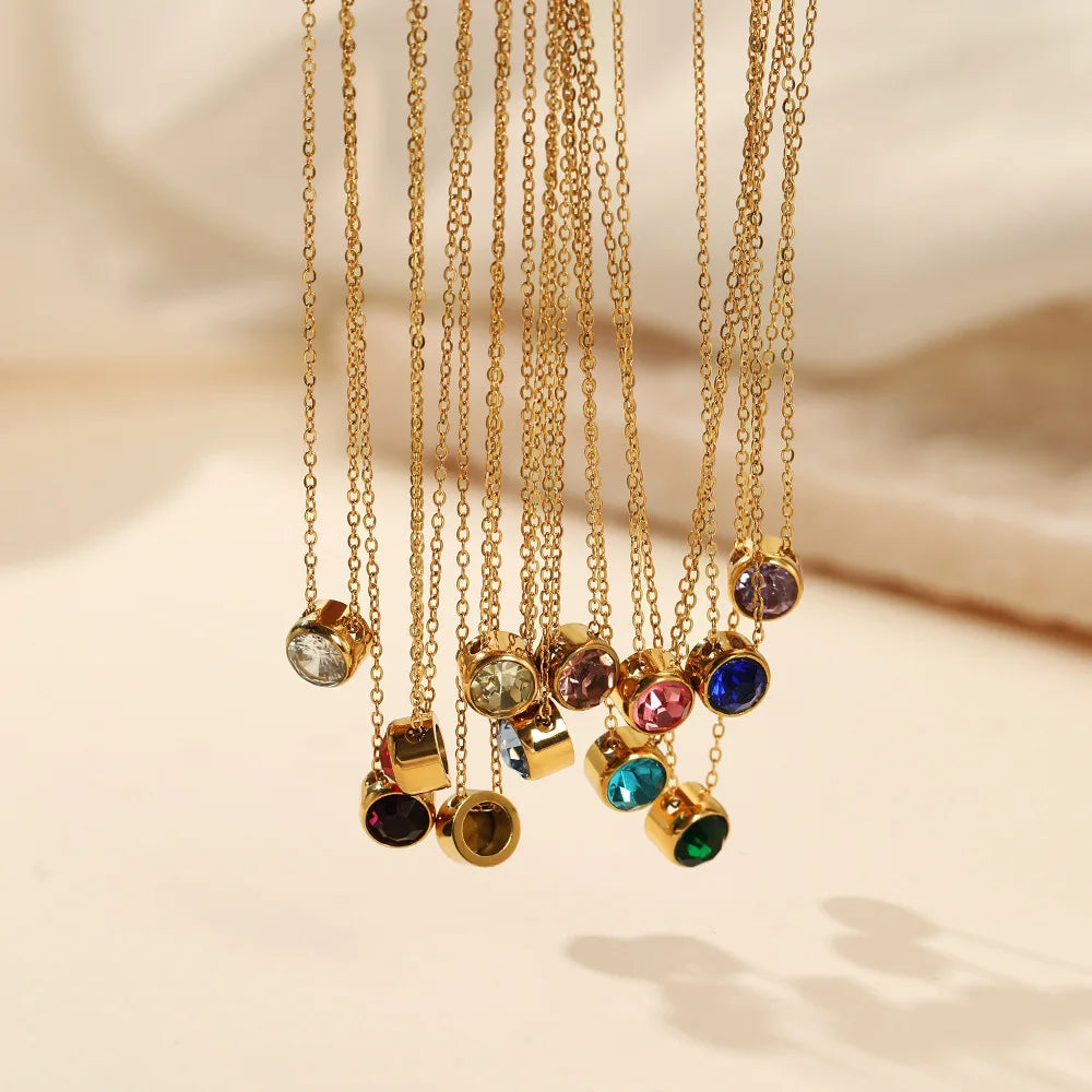 Necklace with round birthstone pendant for women