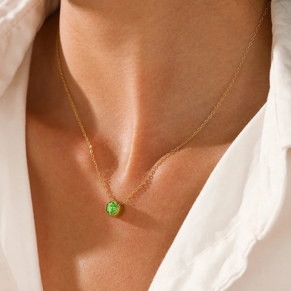 Necklace with round birthstone pendant for women