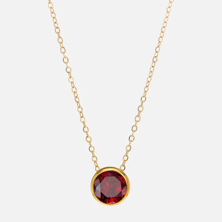 Necklace with round birthstone pendant for women