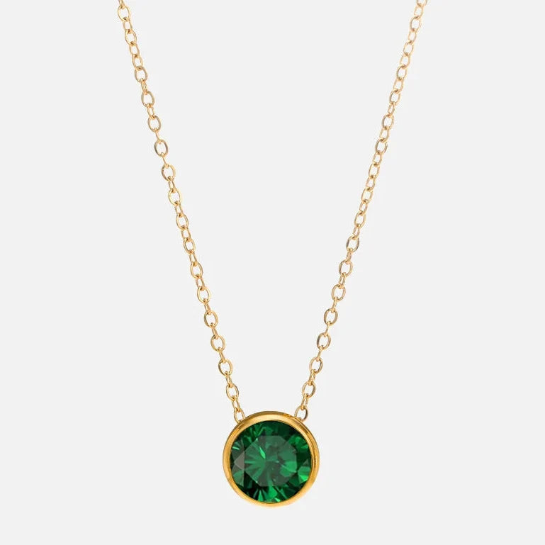 Necklace with round birthstone pendant for women