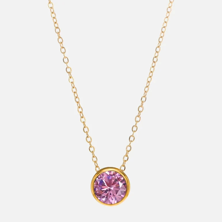Necklace with round birthstone pendant for women