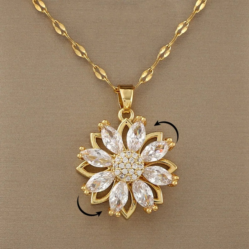 Rotating Flower Fidget Pendant Necklace for Women