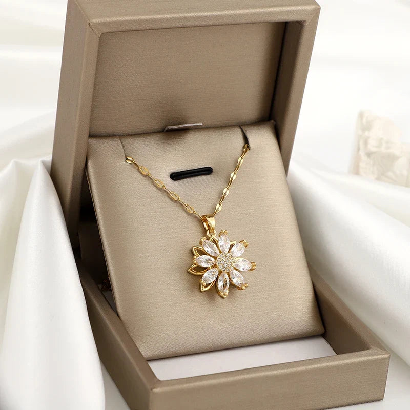 Rotating Flower Fidget Pendant Necklace for Women