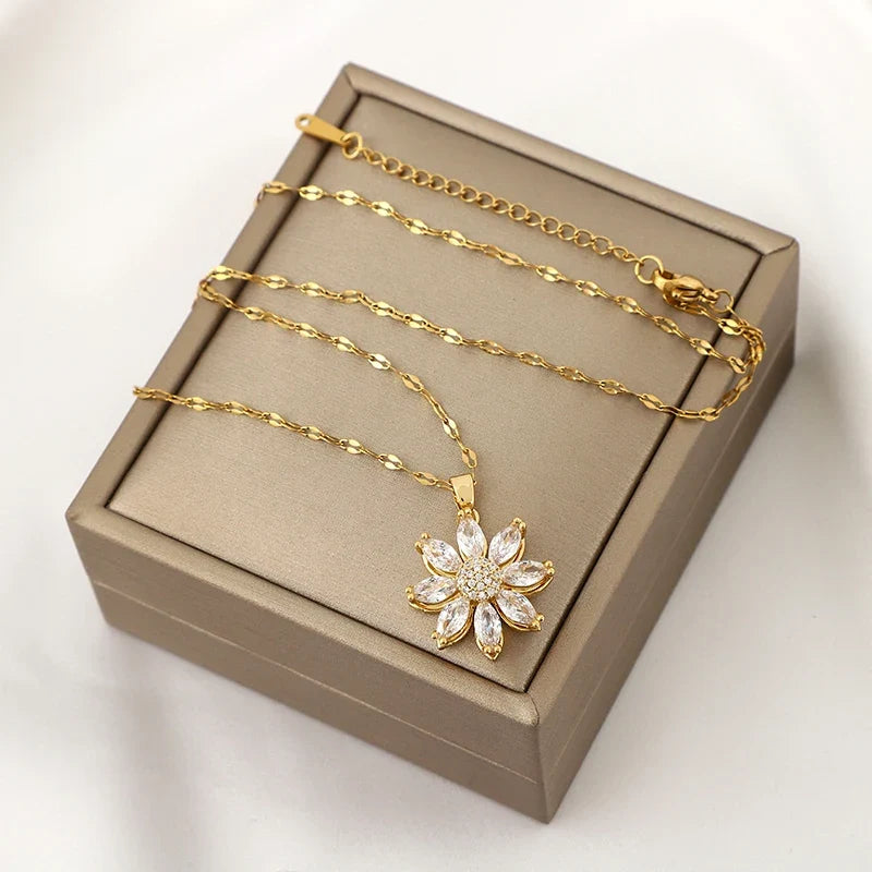 Rotating Flower Fidget Pendant Necklace for Women
