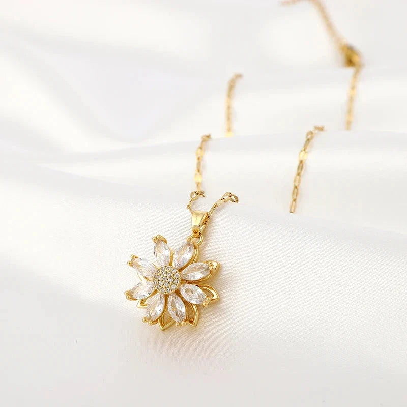 Rotating Flower Fidget Pendant Necklace for Women