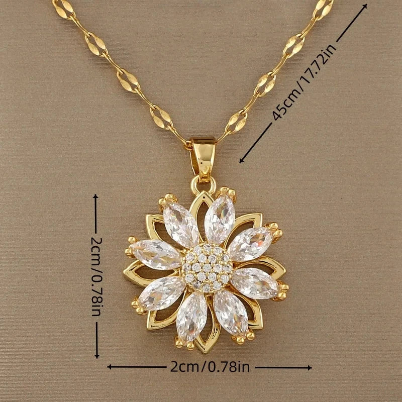 Rotating Flower Fidget Pendant Necklace for Women