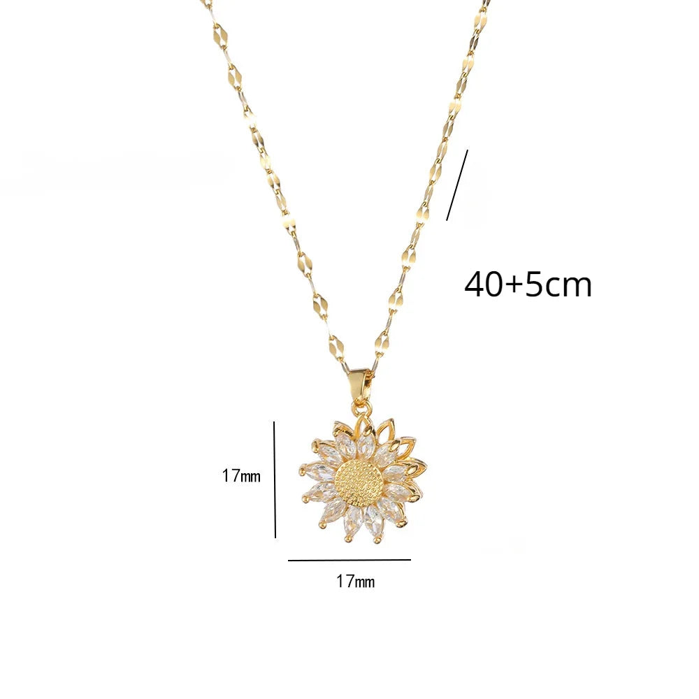 Rotating Flower Zircon Anxiety Pendant Necklace