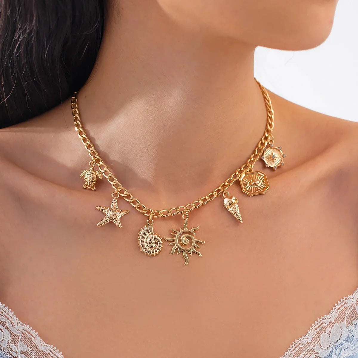 Necklace with Sun and Shell Pendant 2