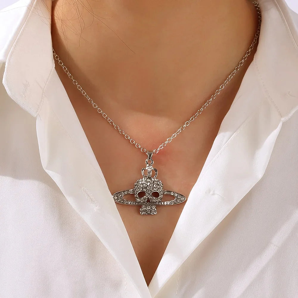 Necklace with Rhinestone Skull Pendant