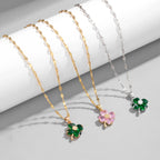 Collier avec Pendentif Trèfle à 4 Feuilles Coloré argent et or