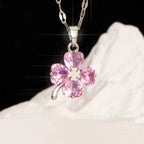 Collier avec Pendentif Trèfle à 4 Feuilles Coloré argent et rose