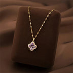 Collier avec Pendentif Trèfle à 4 Feuilles en Zircon Violet