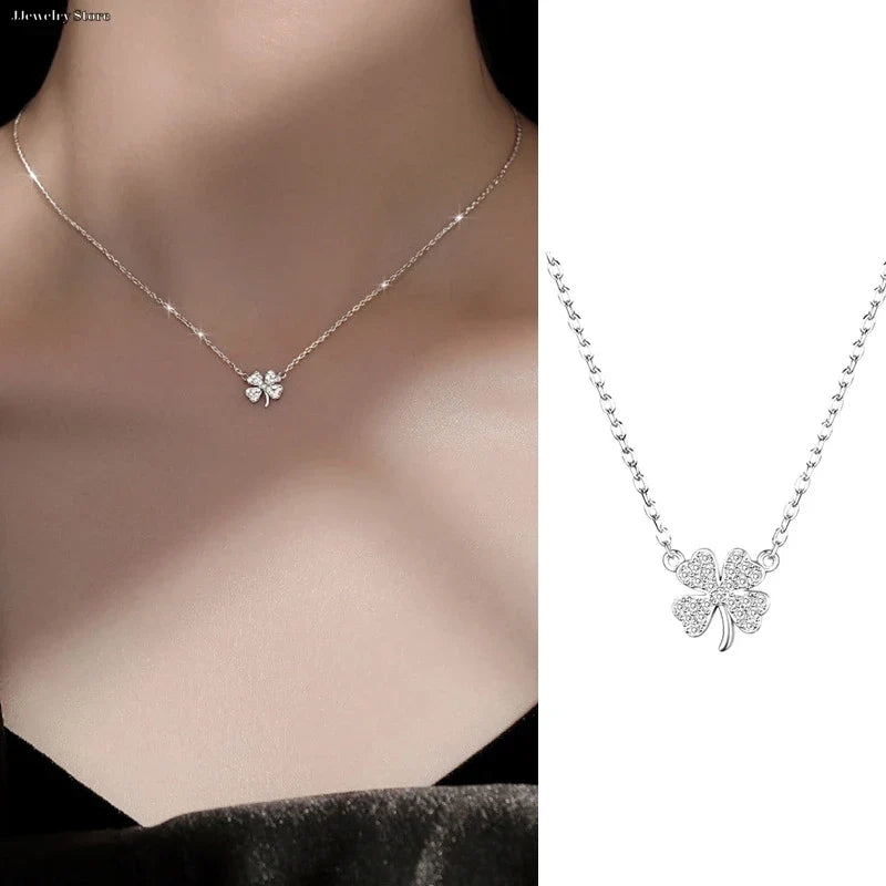 Collier avec Pendentif Trèfle à 4 Feuilles Porte Bonheur Femme