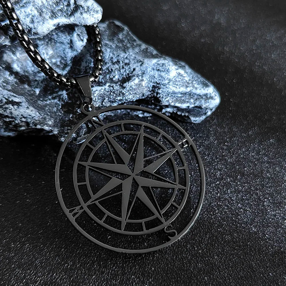 Compass Necklace Compass Pendant Wind Rose Cardinal Points black
