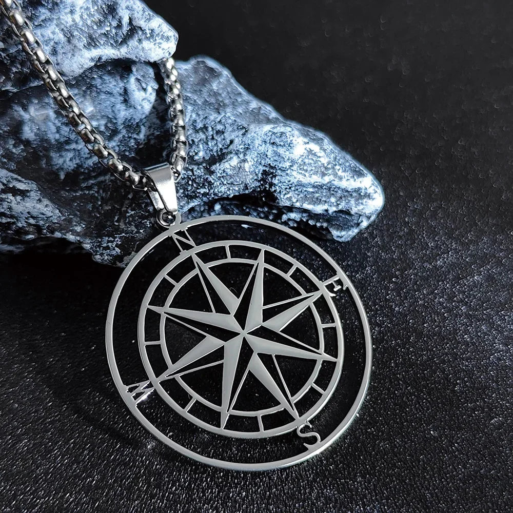 Compass Necklace Compass Pendant Wind Rose Cardinal Points silver