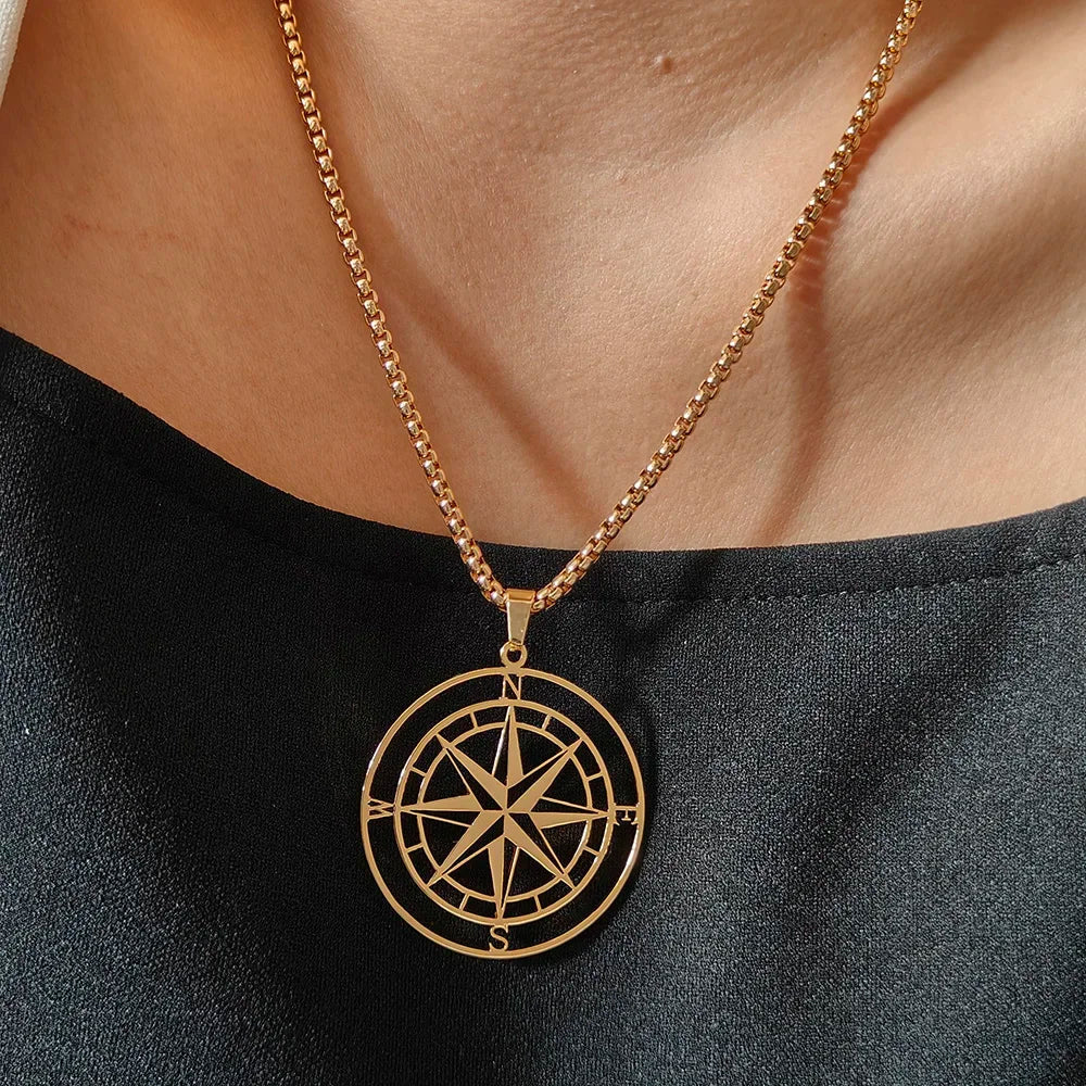 Compass Necklace Compass Pendant Wind Rose Cardinal Points gold