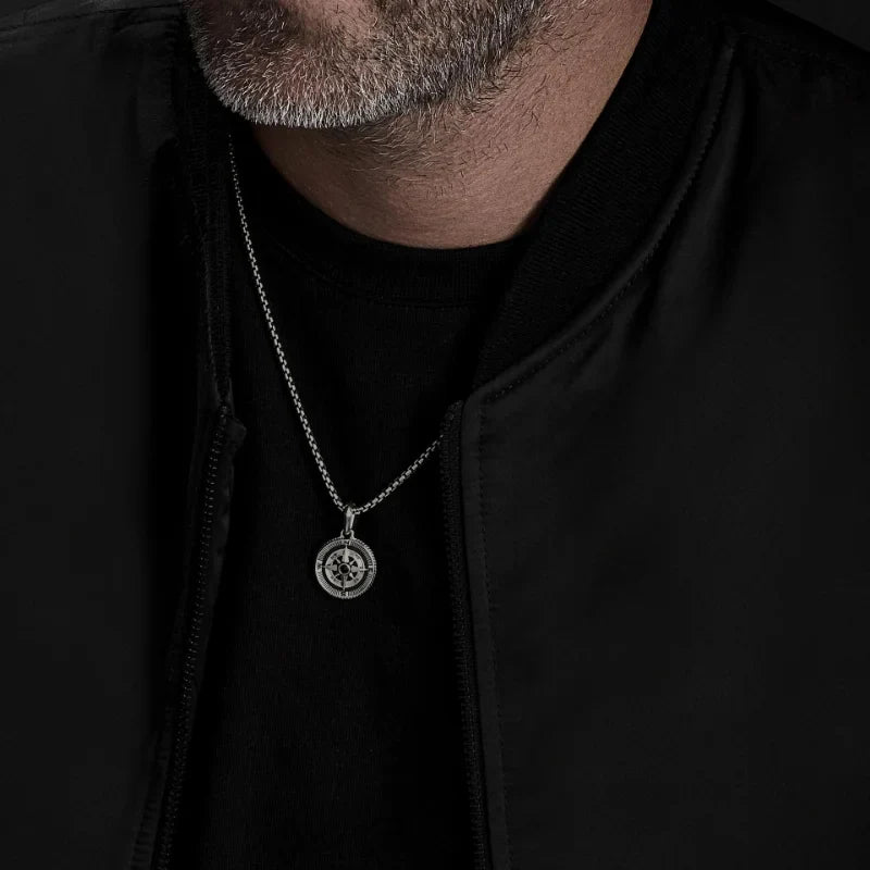 Compass Necklace with Compass Pendant for Men, Wind Rose