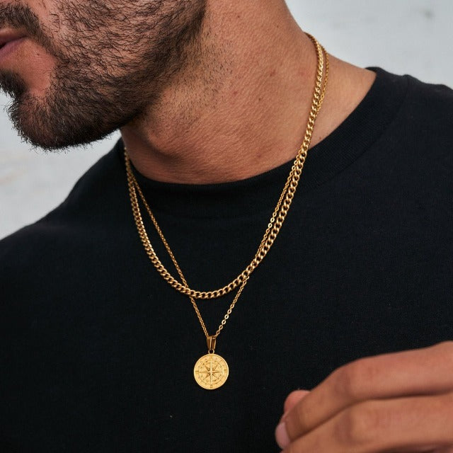 Compass Necklace for Men Gold & Silver gold