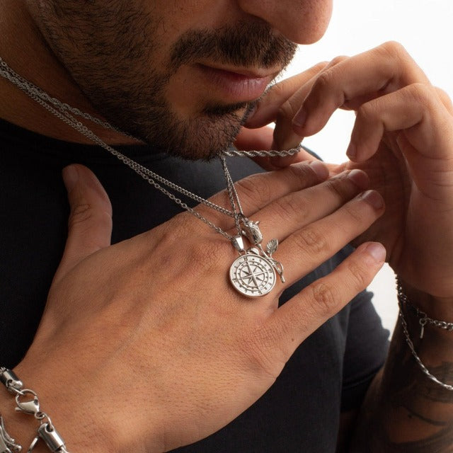 Compass Necklace for Men Gold & Silver silver