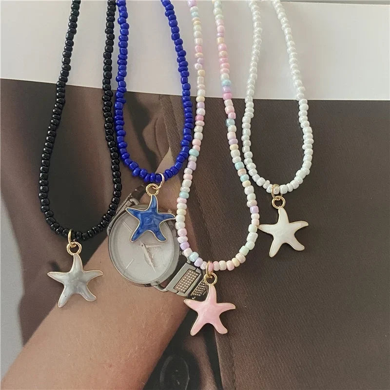 Collier Coquillage Etoile de Mer Colorée rose