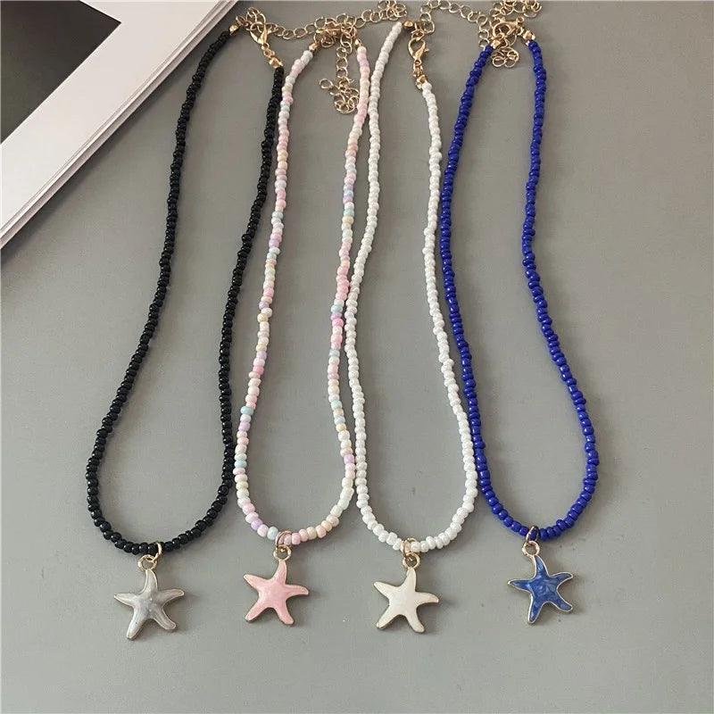 Collier Coquillage Etoile de Mer Colorée bleu