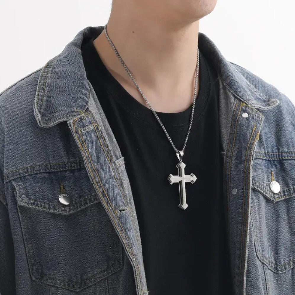 Our Father cross necklace with pendant for men