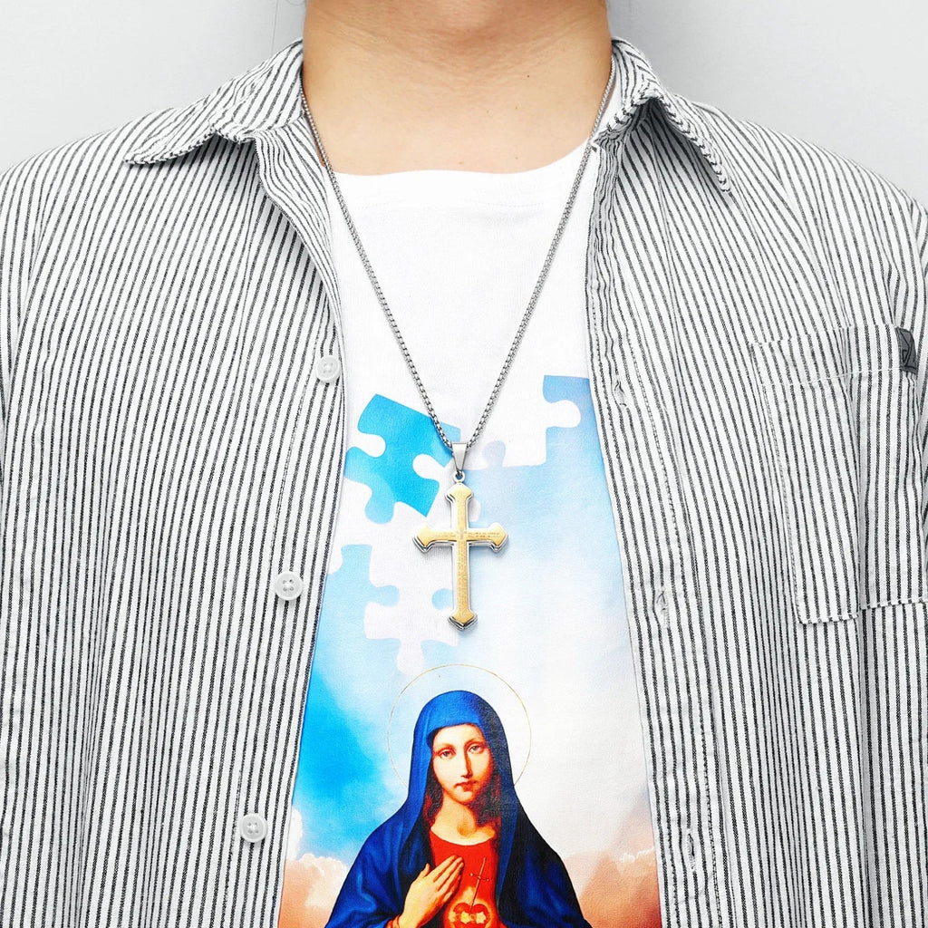 Our Father cross necklace with pendant for men