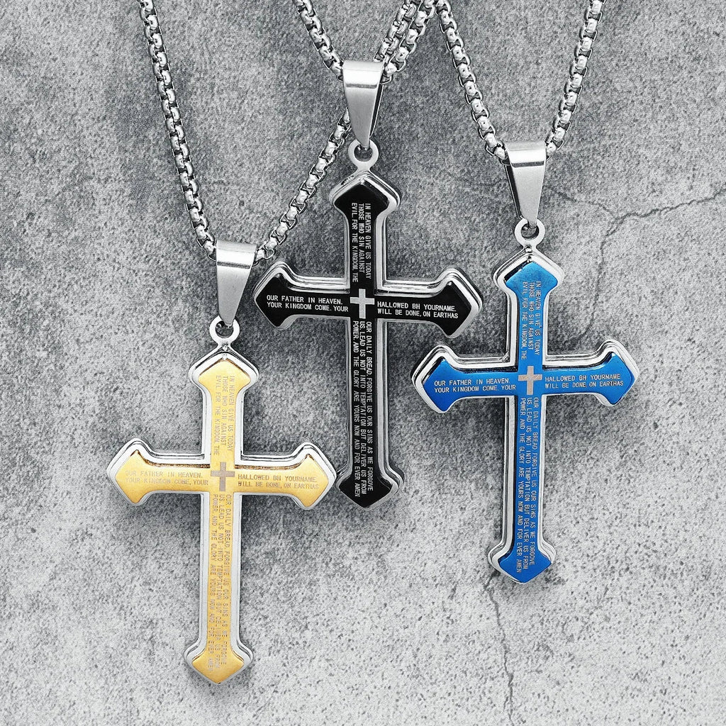Our Father cross necklace with pendant for men
