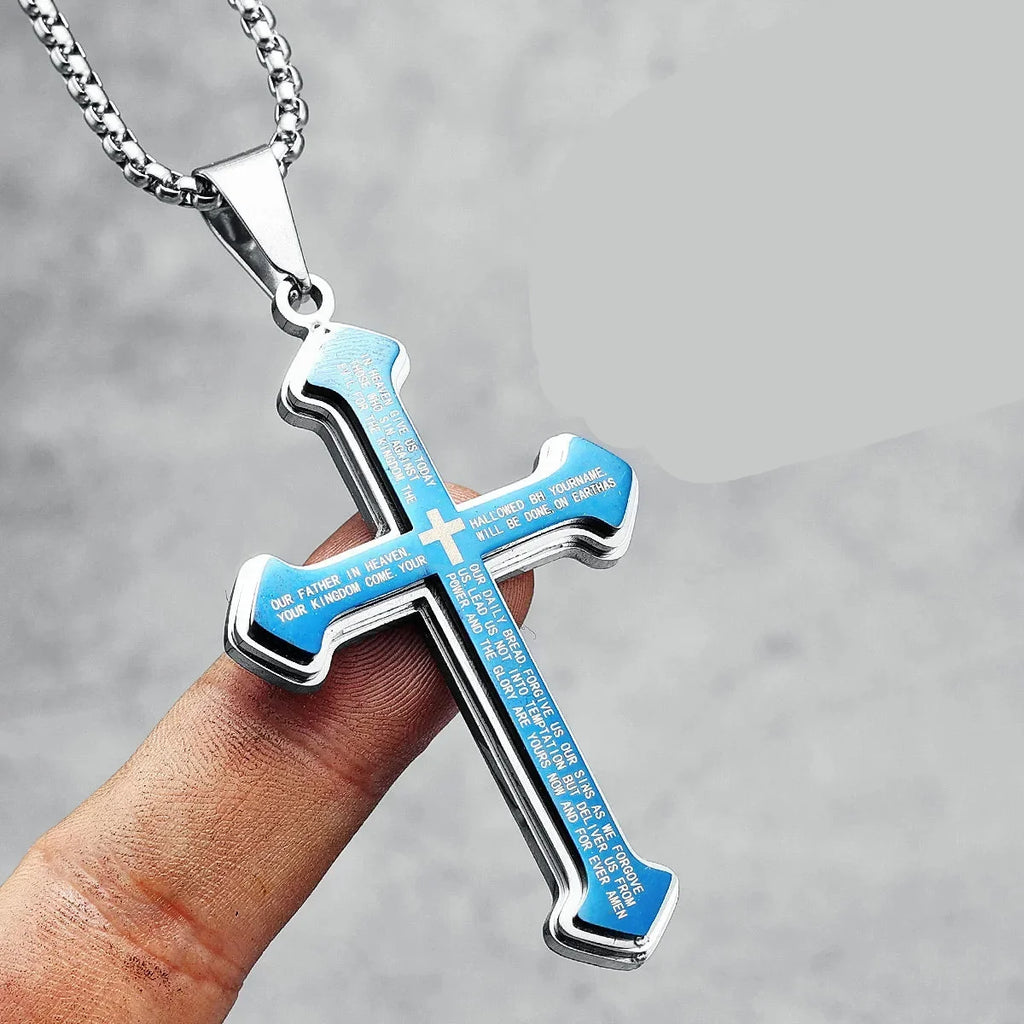 Our Father cross necklace with pendant for men
