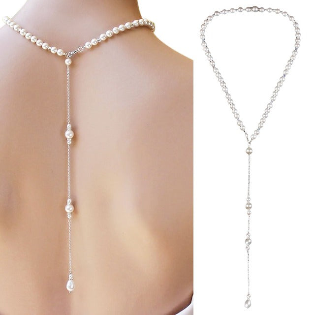 Back Necklace for Women with Pearls for Weddings