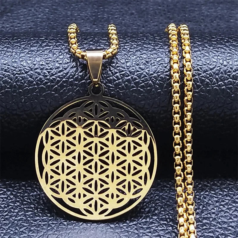 Flower of Life Necklace Yoga Pendant Gold