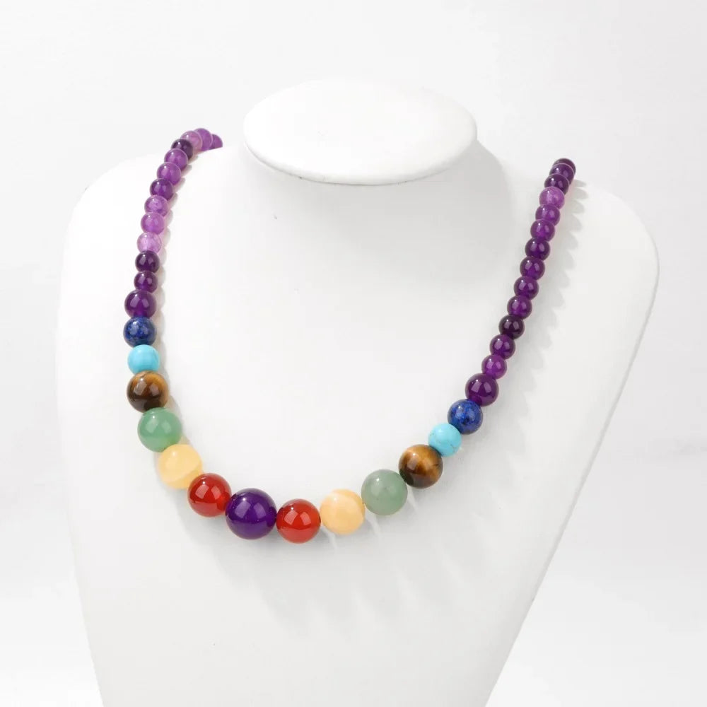Protection Necklace with 7 Chakra Stone Pendant amethyst