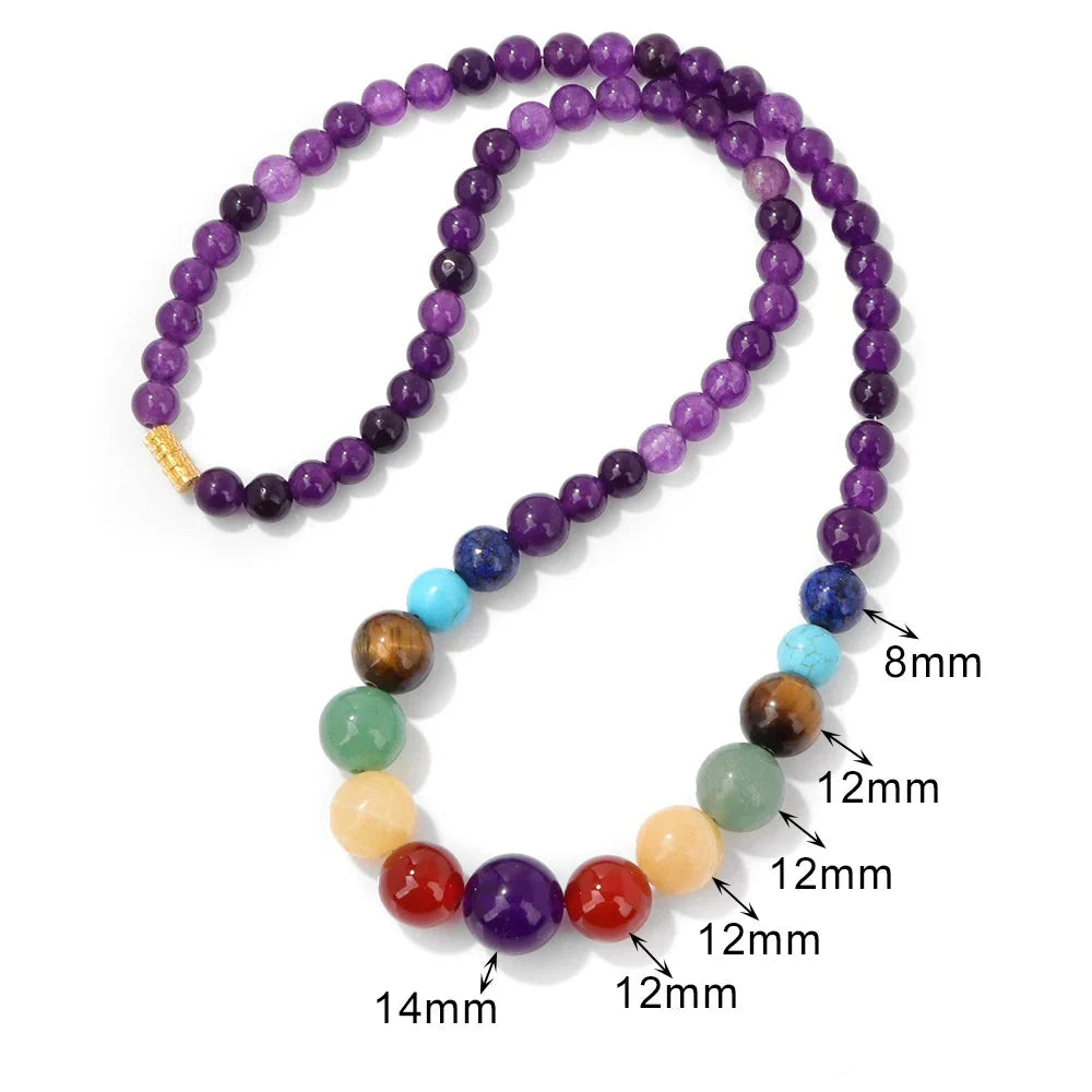 Protection Necklace with 7 Chakra Stone Pendant amethyst