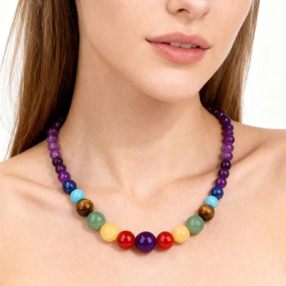 Protection Necklace with 7 Chakra Stone Pendant amethyst