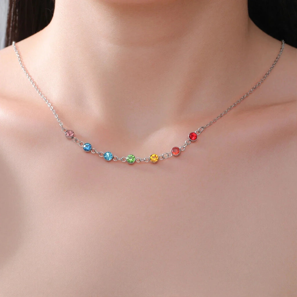 Protective Necklace with 7 Chakra Stone Pendant for Women, silver
