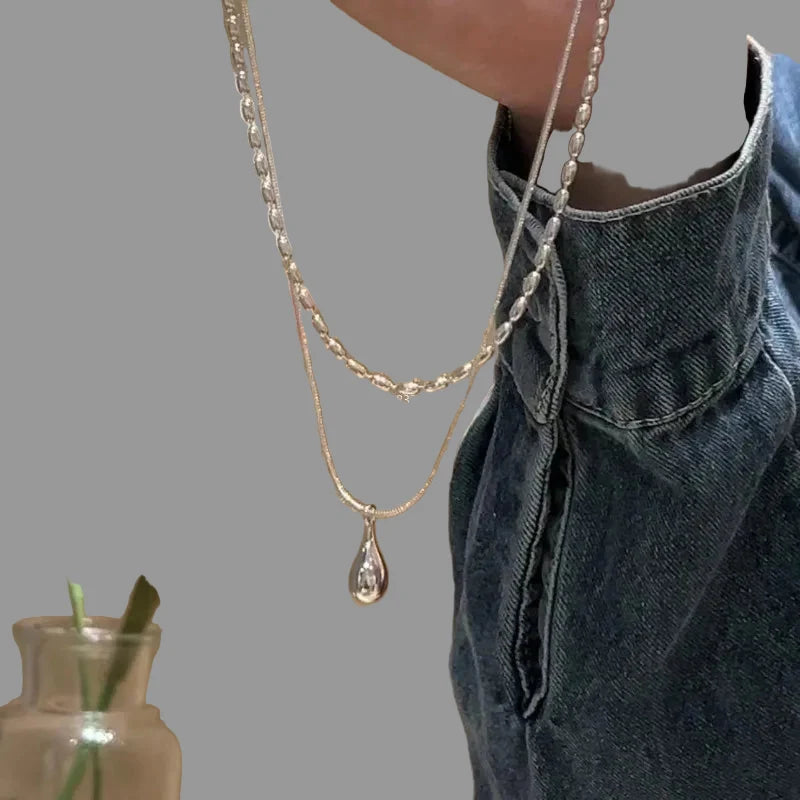 Double Necklace with Water Drop Pendant