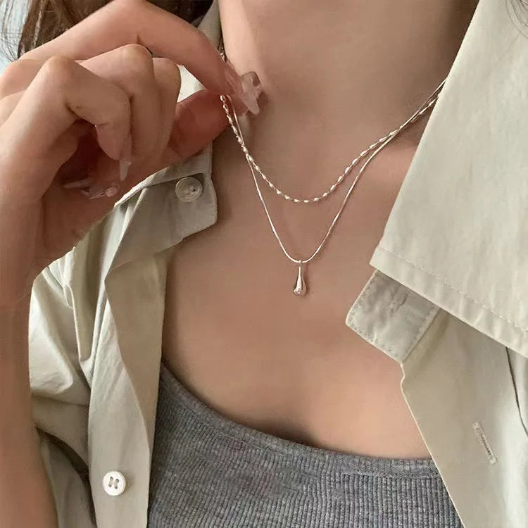 Double Necklace with Water Drop Pendant