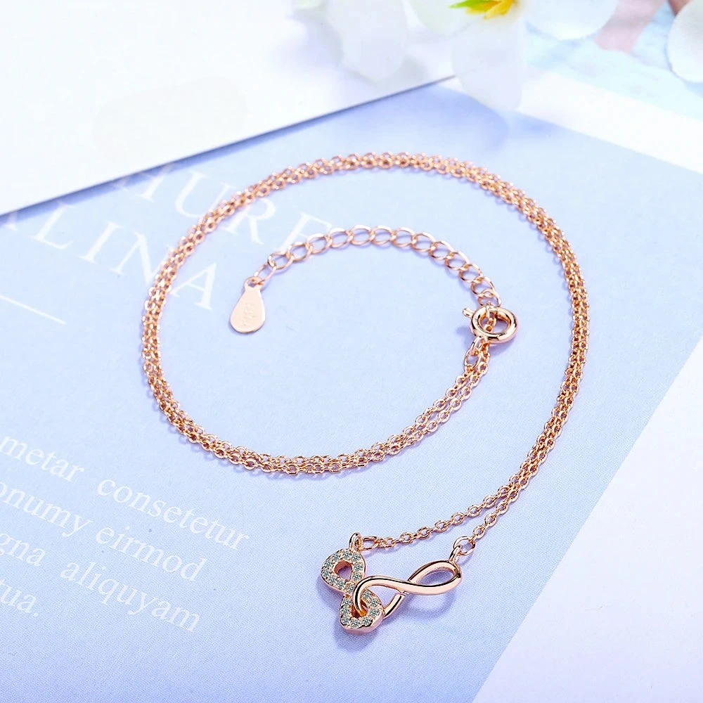 Double Infinity Pendant Necklace with Cubic Zirconia, Rose Gold