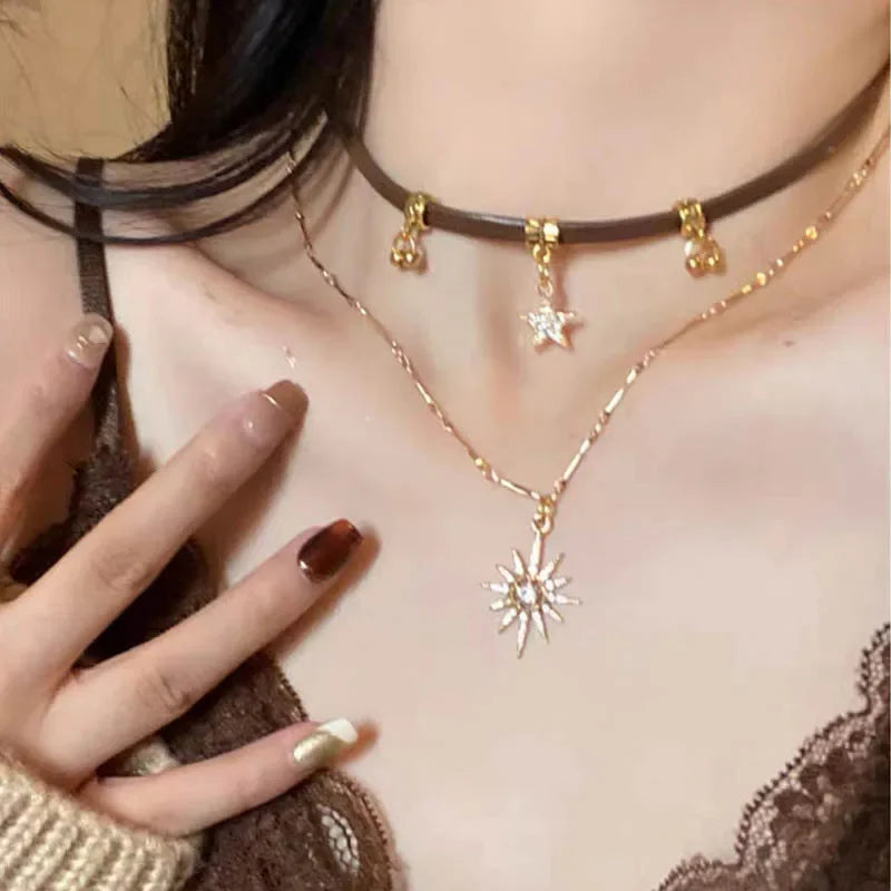 Double Sun Pendant Necklace