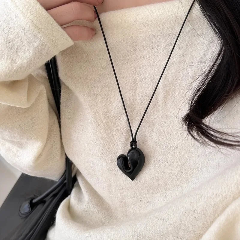Cord Necklace with Black Heart Pendant