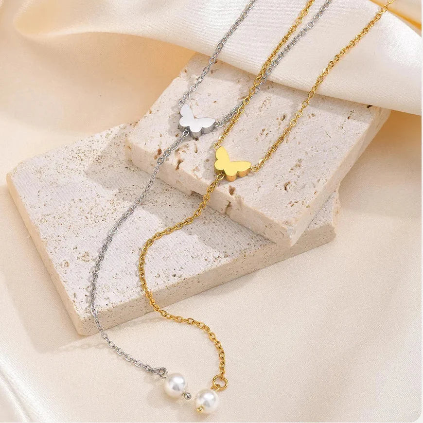Y necklace - butterfly lariat necklace for women silver