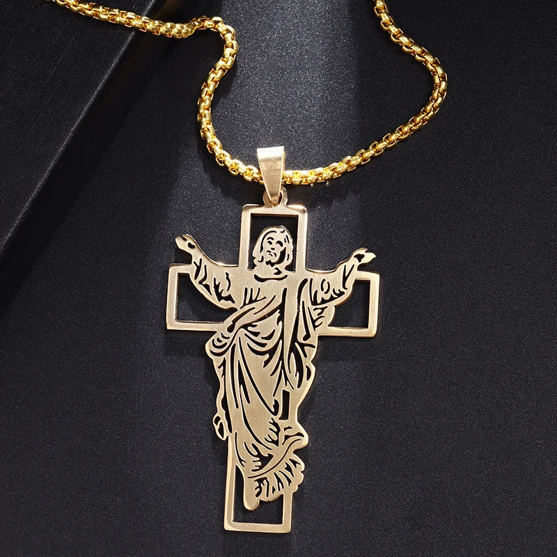 Necklace and Saint Benedict Cross Pendant of Jesus style D
