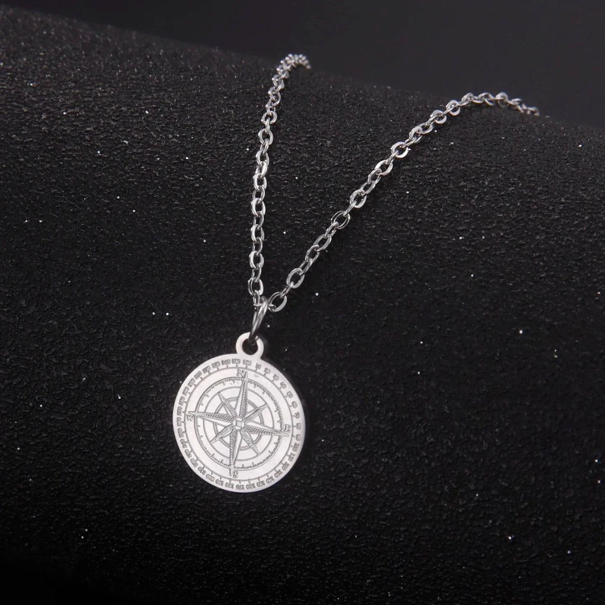 Women's Necklace with Compass Pendant, Wind Rose, Cardinal, Silver