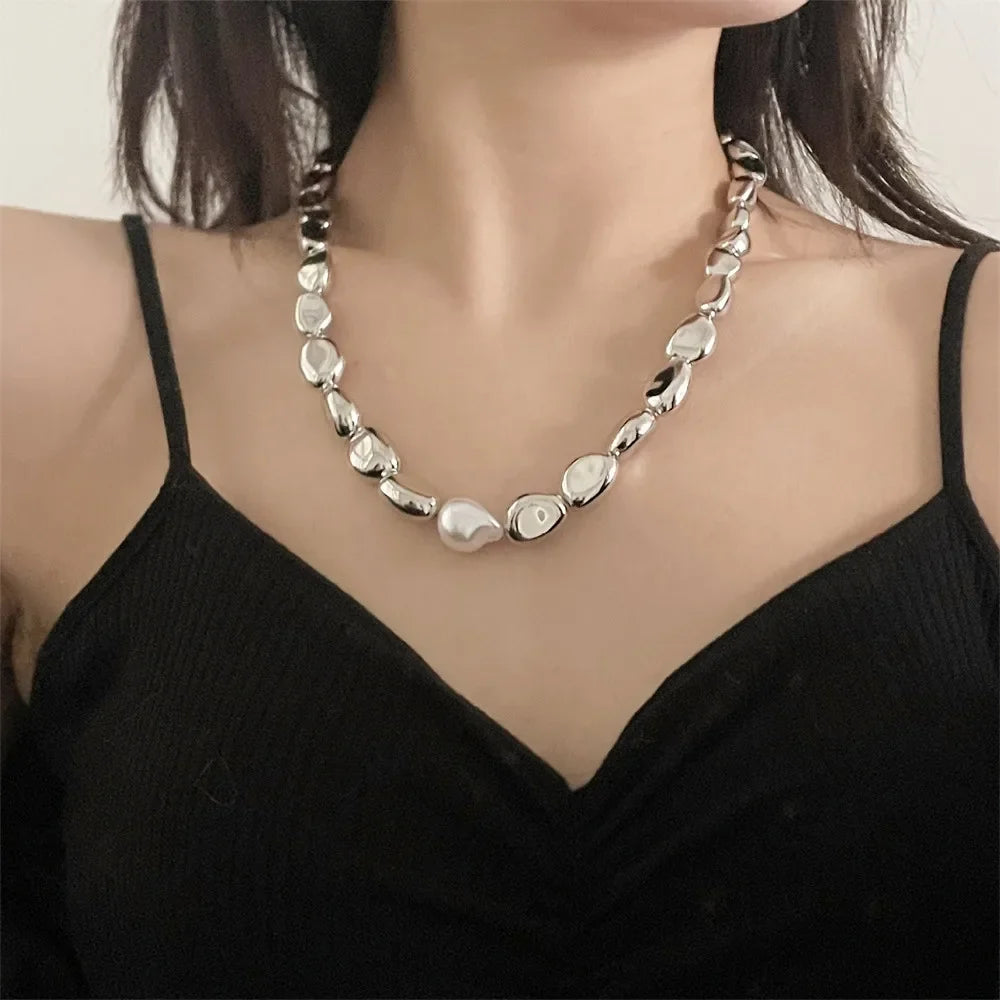 Vintage-Style Necklace with Silver Beads