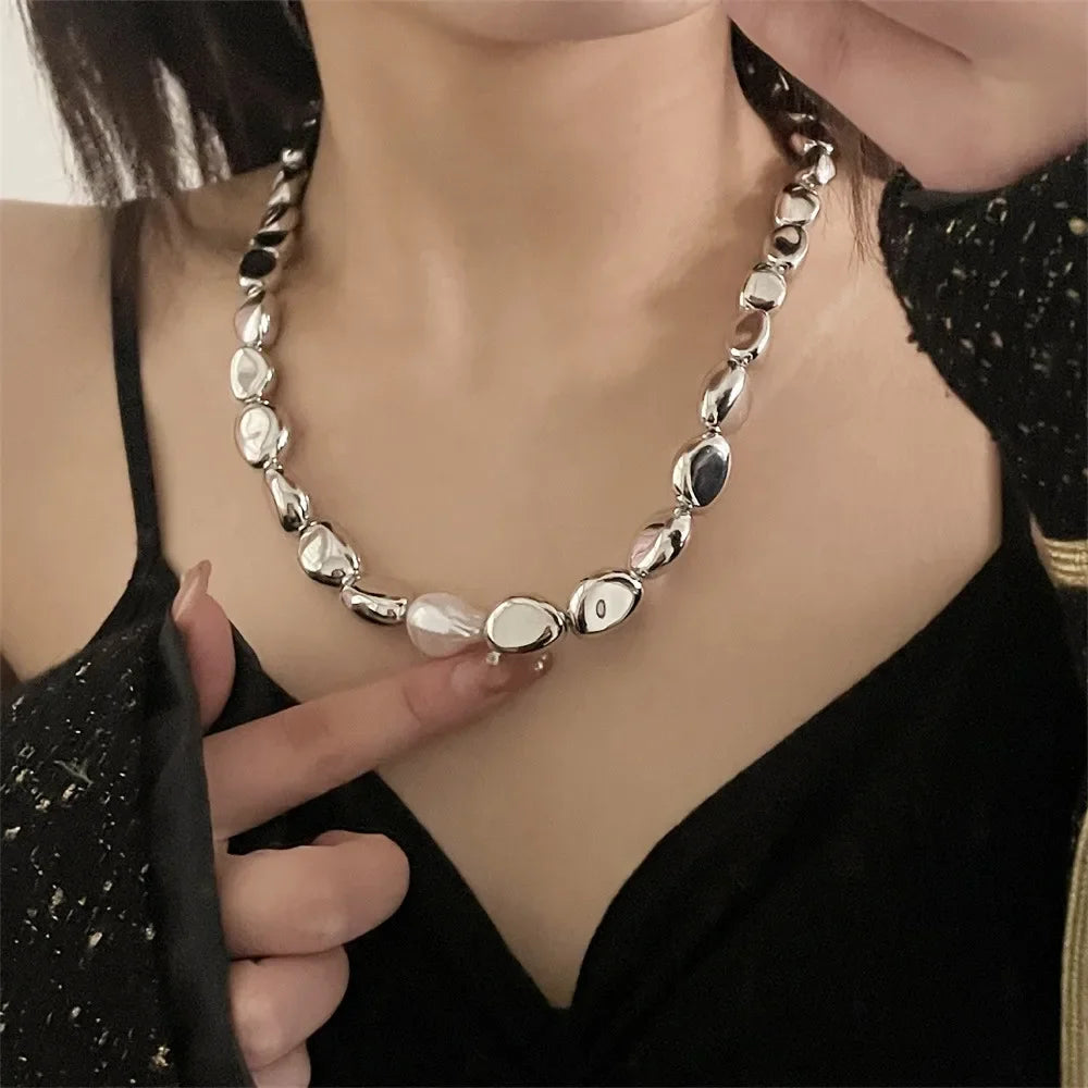 Vintage-Style Necklace with Silver Beads