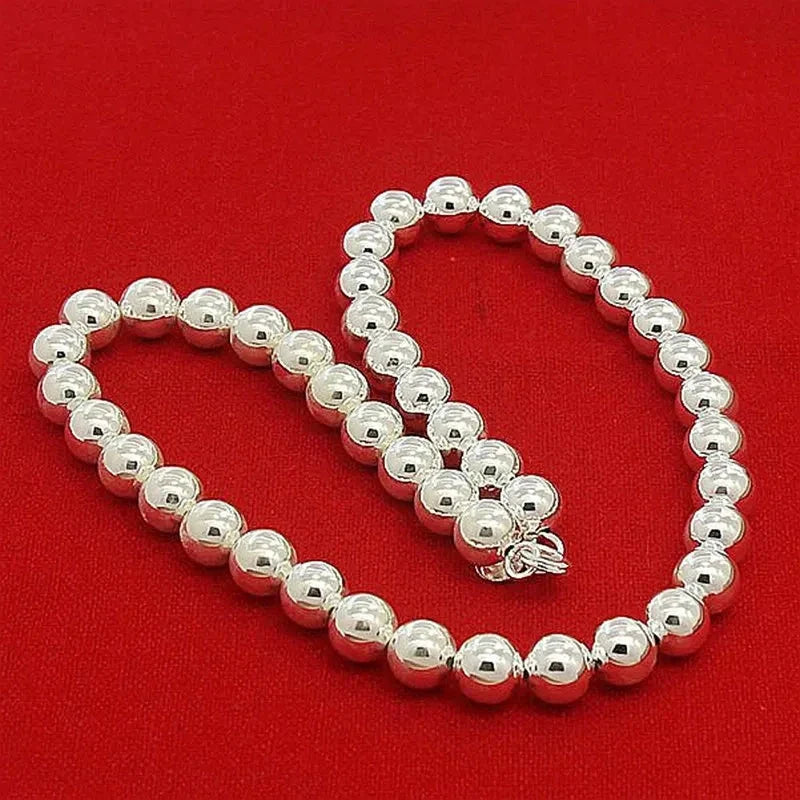 Elegant Women's Necklace with Silver-Finished Beads