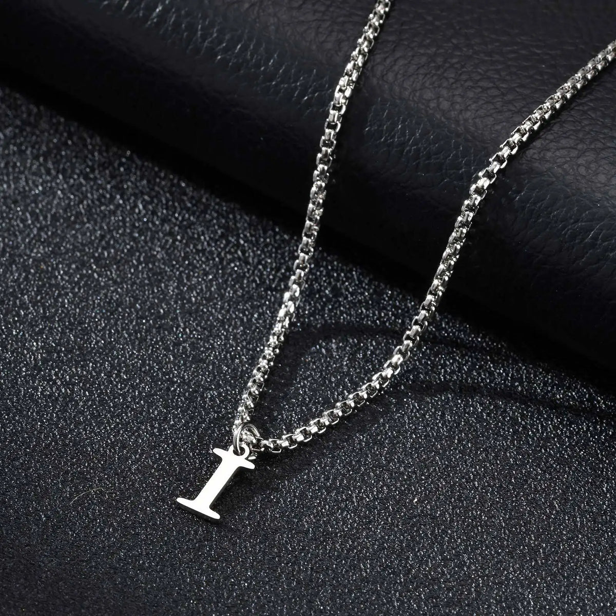 Men's necklace with initial I pendant